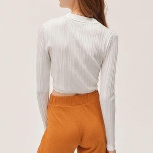 UO Brooke Collared Button Down Cropped Sweater